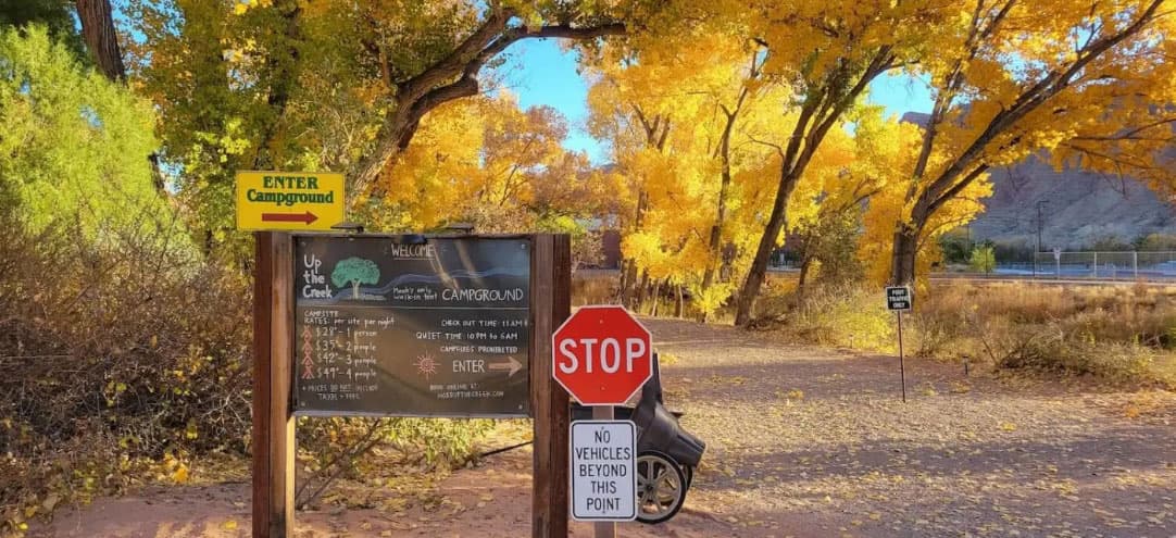 Up The Creek Campground entrance in Moab, Utah. Photo: Up The Creek Campground